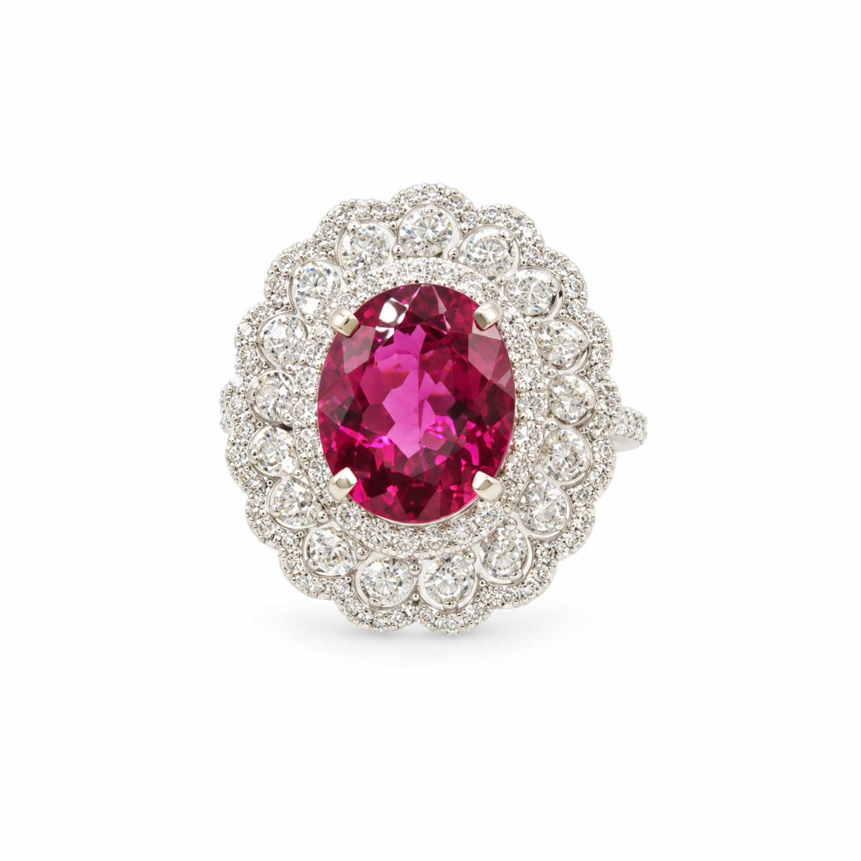 18K YG 천연 루벨라이트3.85ct·다이아 플라워 반지 · 1